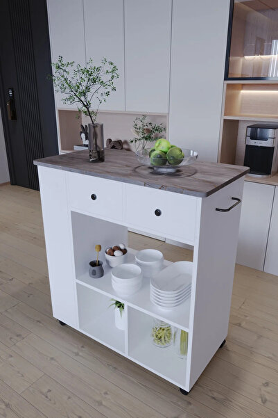 moka park avm Tekerlekli i Kahve Köşesi Dolabı Oval Kenarlı Mikrodalga ve Tost Makinesi Uyumlu, Modern Tasarım