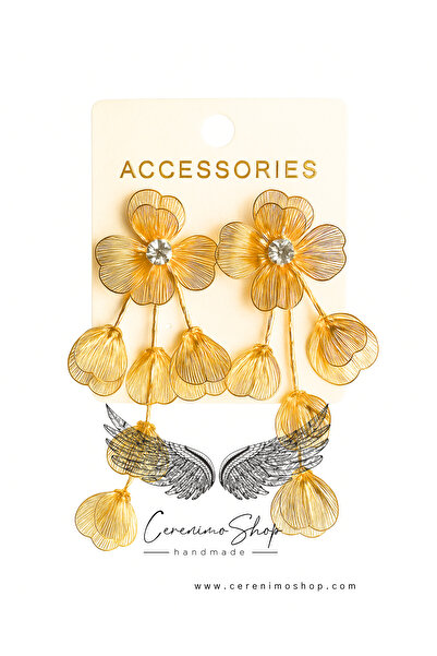 Cerenimo Shop أقراط زهرة ذهبية من الفولاذ بتصميم ZR