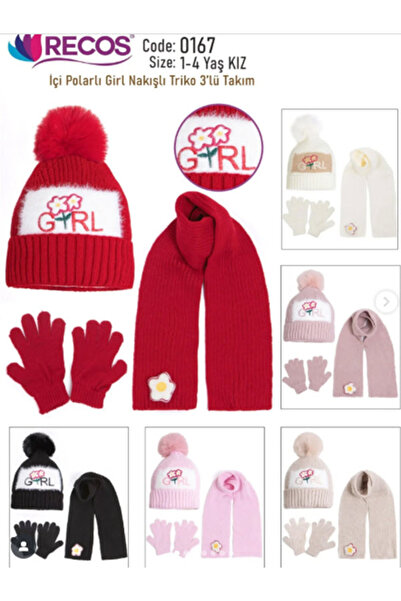 Recos Girl 3'lü Takım - Atkı - Bere - Eldiven Bej