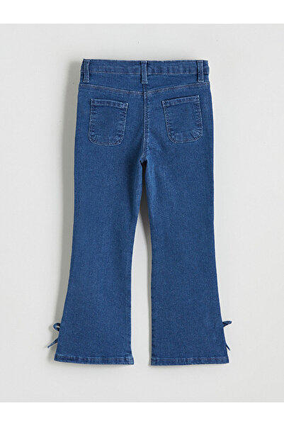 LC Waikiki Blue Flared Girls' Jean Pants with Bow Detail