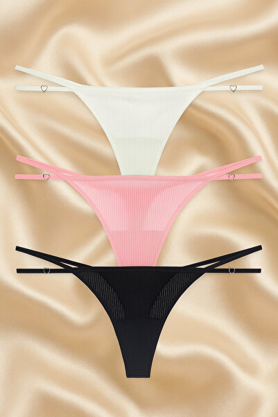 Oprah Kadın 3 Lü Paket Pamuklu Aksesuarlı String Külot