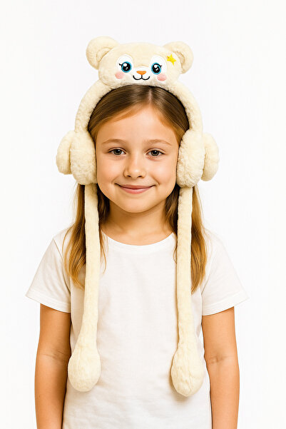 ZERAMİNE Children's Plush Play Headphone Hat |   Winter Cute Animal Hat with Earflaps |   4-10 Years Old |   Cream
