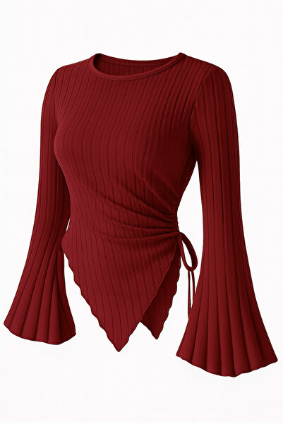 meren like your style Yuvarlak Yaka Drapeli Uzun Kollu Triko Bluz – Tesettür ...