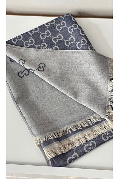 Şalcı G desen kot rengi YÜN İPEK pamuklu şal çift renkli 4 mevsime uygun