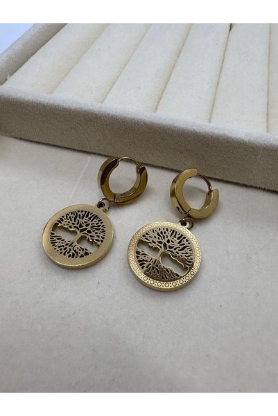 MY NUCA Gold Color Life Tree Figured Stainless Steel Earrings