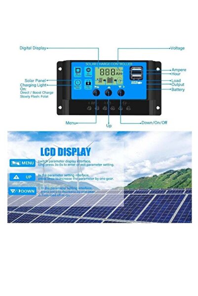Generic 30A PWM Solar Charge Controller - Dual USB, LCD Display, Timer & Adjustable Parameters