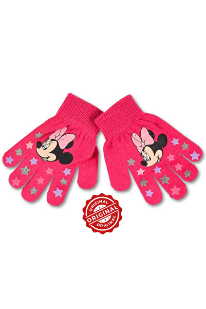 Mickey & Friends Mănuși tricotate Minnie Mouse pentru copii, roz aprins cu im...