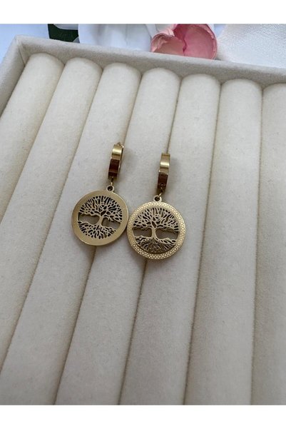 MY NUCA Gold Color Life Tree Figured Stainless Steel Earrings