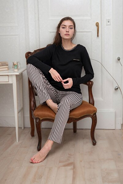 Pierre Cardin Women's Cotton Striped Bottom Pajama Set with Socks Gift A8R7C6U6R