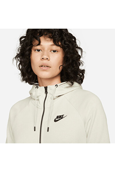 Nike W Nsw Essntl Flc Fz Hoodie Kapüşonlu Fermuarlı Kadın Krem Sweatshirt
