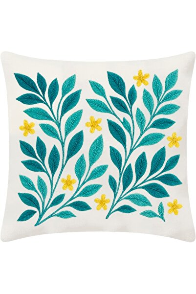 MİNOZA Decorative Throw Pillow Cover with Digital Printed Punch Embroidery Look Leaf Pattern