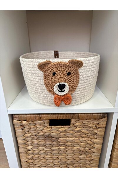 NuaCraft Çocuk Bebek Odası Hasır Ayıcık Figürlü Oyuncak Sepeti Düzenleyici He...