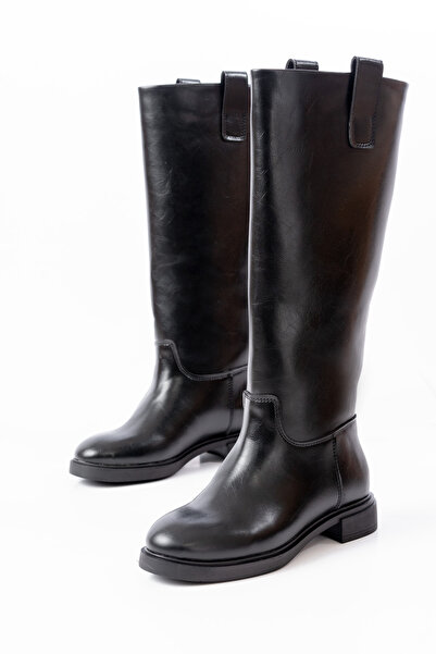 SEEM & BE Cizme de damă Emma, fără fermoar, cu talpă anti-alunecare, din piele lăcuită, negre