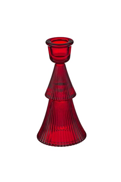 OEM Red Christmas Decorative Candlestick with Fir Tree Pattern Ø7x14cm