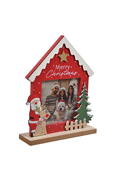 OEM Rama Foto din Lemn cu Casa Rosie de Craciun "Merry Christmas" 15x19.5 cen...