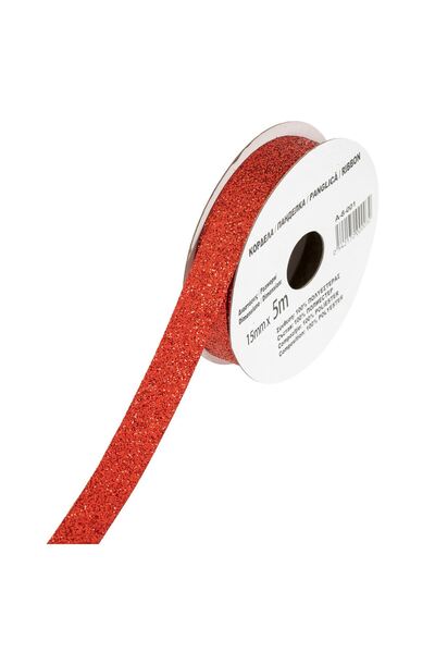 OEM Panglica Decorativa Rosie cu Glitter de Craciun 5mx15mm