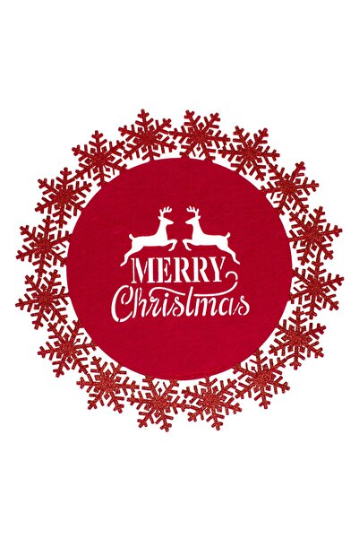 OEM Red Felt Plate Holder "Merry Christmas" Snowflakes Deer Glitter 35cm