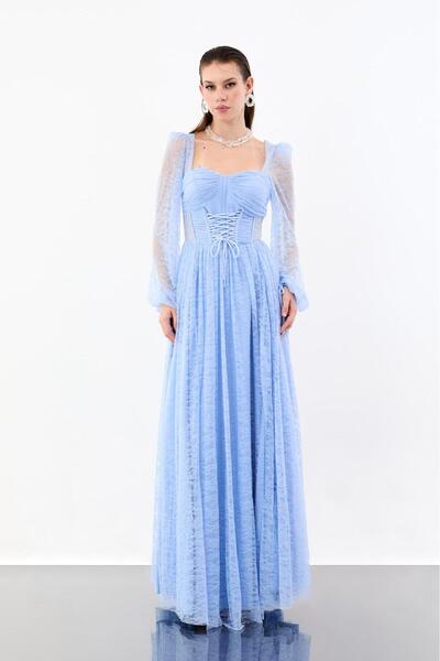 zoezoe Daliya-Ekstra Dar Klalıp Dantelli Balon Kol Korseli Önü Yırtmaçlı Abiy...