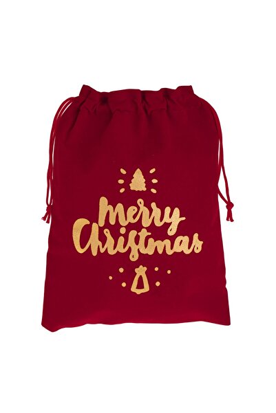 OEM Κόκκινη βελούδινη τσάντα δώρου Χριστουγέννων με χρυσό ανάγλυφο μήνυμα 20x...