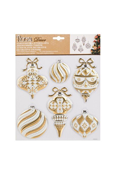 OEM Autocolante Decorative de Craciun Ornamente Bej cu Glitter Alb 25x31cm