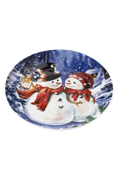 OEM Farfurie de Craciun din Portelan Om de Zapada Peisaj Nins Ø19cm