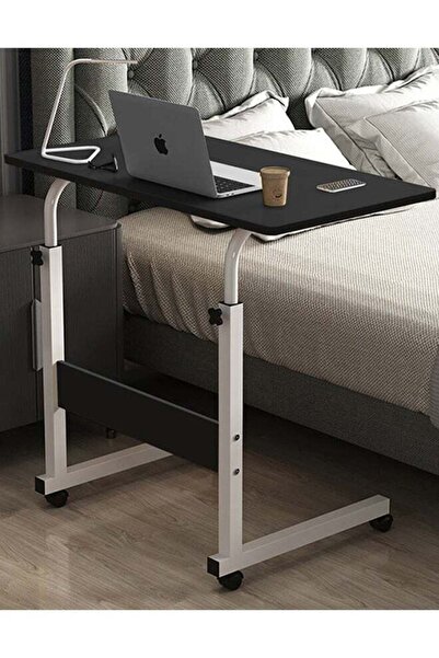 Taimi Adjustable Black/White Side Table with Wheels for Sofa & Living Room - 60W x 90H x 40D cm