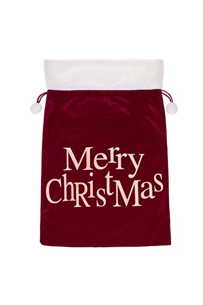 OEM Burgundy Velvet Christmas Bag with Gold Glitter & Message 50x75cm