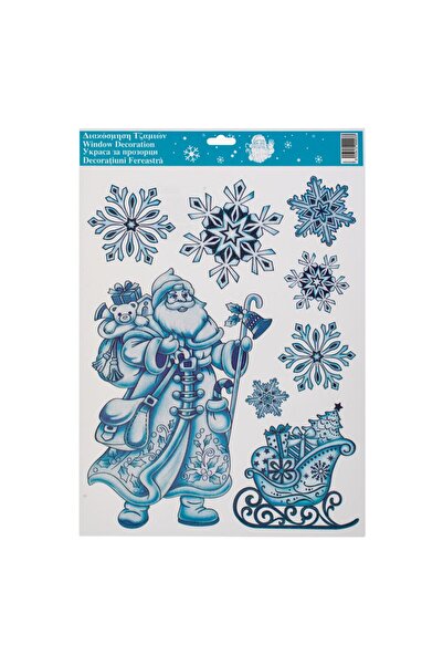 OEM Autocolante Decorative de Craciun Mos Craciun Sanie Fulgi Glitter Bleu 30x38cm