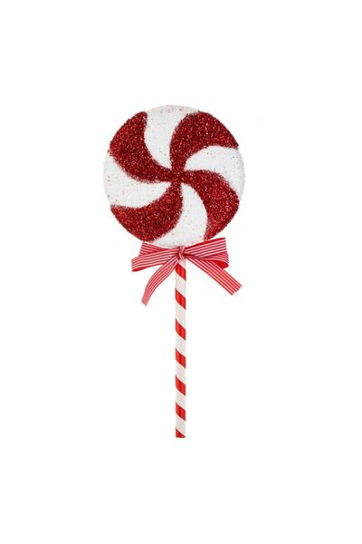 OEM Ornament Brad de Craciun Stick Acadea din Spuma cu Tinsel Rosu cu Dungi 61cm