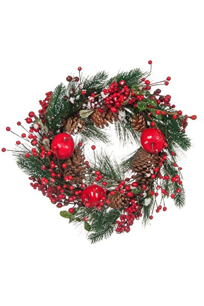 OEM Cunună de Crăciun cu pin, zăpadă, fructe de pădure, mere, 45 cm
