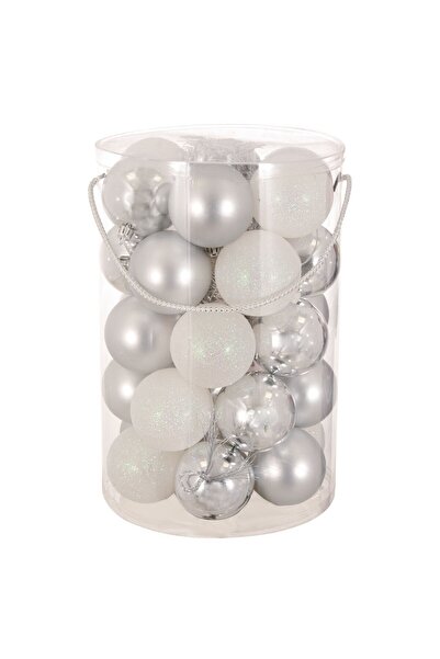 OEM Set Globuri de Craciun Argintii Albe Mate Lucioase Glitter Ø7cm - 30buc