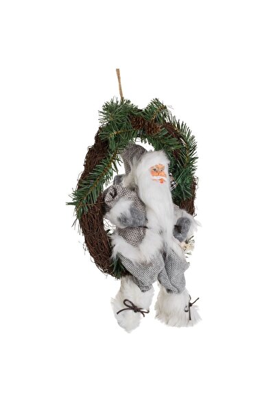 OEM Decorative Wooden Wreath with Santa Claus Figurine in Gray Clothes 30cm