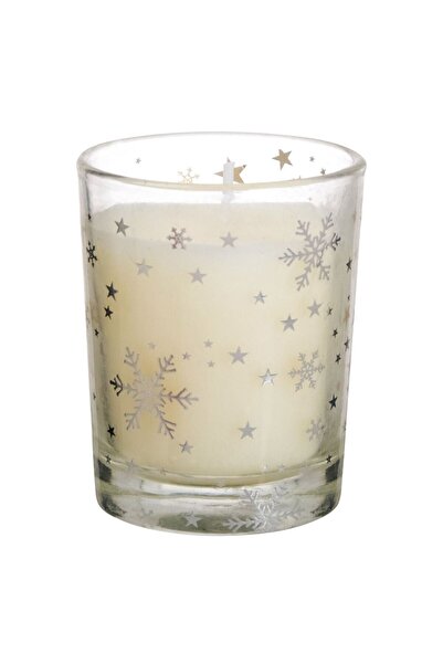 OEM Εκρού κερί σε γυάλινο δοχείο με λευκά σχέδια Ø5x6.5 εκατοστά