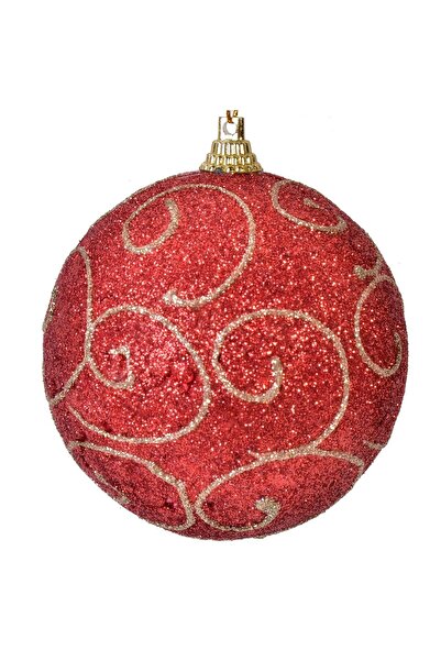 OEM Set of Red Gold Glitter Christmas Baubles Patterns 8cm - 6pcs