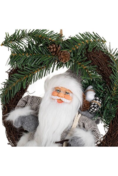 OEM Decorative Wooden Wreath with Santa Claus Figurine in Gray Clothes 30cm