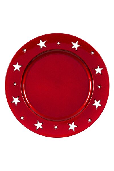 OEM Christmas Decorative Plastic Plate Round Red Stars Ø33cm