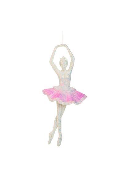 OEM Ornament Brad de Craciun Balerina cu Glitter Roz Irizat 17cm