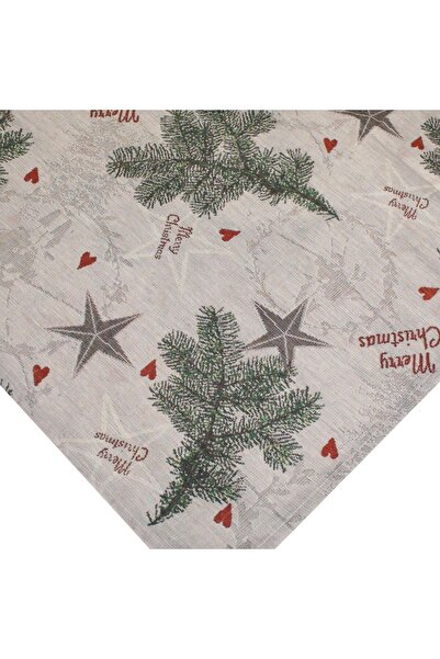 OEM Christmas Tablecloth Grey Beige Fir Tree Stars "Merry Christmas" 80x80cm