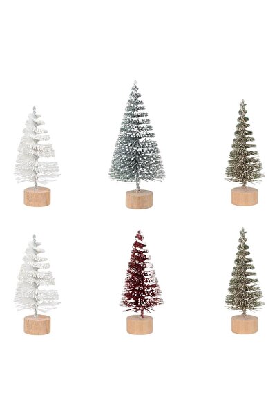 OEM Brazi Decorativi de Craciun cu Zapada Alb Rosu Argintiu Glitter 7cm - 6buc