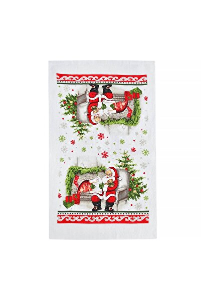 OEM Prosop de Bucatarie de Craciun din Bumbac Alb Mos Craciun Semineu 60x35cm