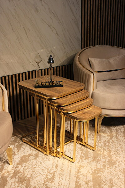 AlberoLife 4'lü Tekerlekli Koltuk Sehpası (KURULUM GEREKTİRMEZ) GOLD AYAK ATL...