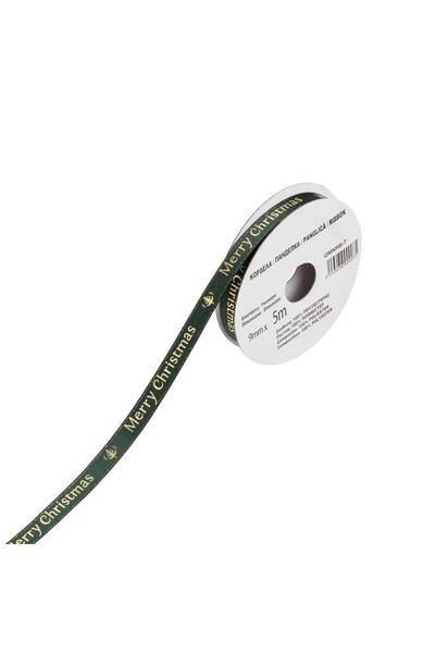 OEM Decorative Ribbon Christmas Tree Green Gold Fir "Merry Christmas" 5mx9mm