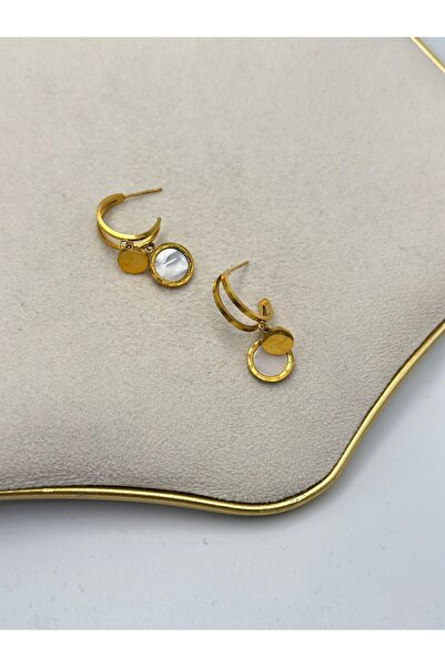 MyladyAccessoriess Stone Charm Detail Hoop Earrings (Steel)