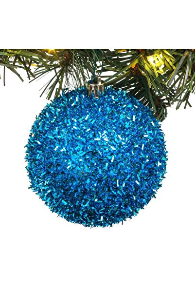 OEM Set of Turquoise Tinsel Christmas Baubles Ø8cm - 6pcs