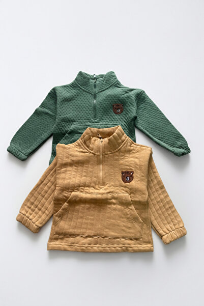 Magu Unisex Children's Cotton Teddy Bear Embroidered Zippered Sweatshirt – Warm and Soft Fabric