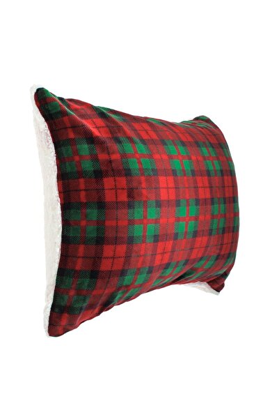 OEM Christmas Decorative Velvet Sherpa Pillowcase Red Green Checkered 70x50cm