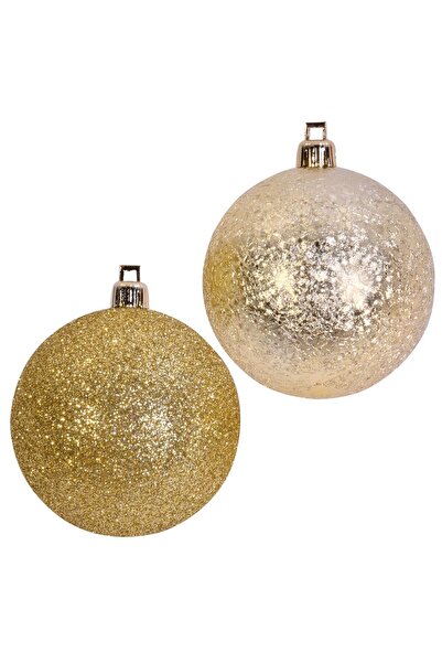 OEM Set of Christmas Baubles Gold Beige Glitter Crackle Ø7cm - 12pcs