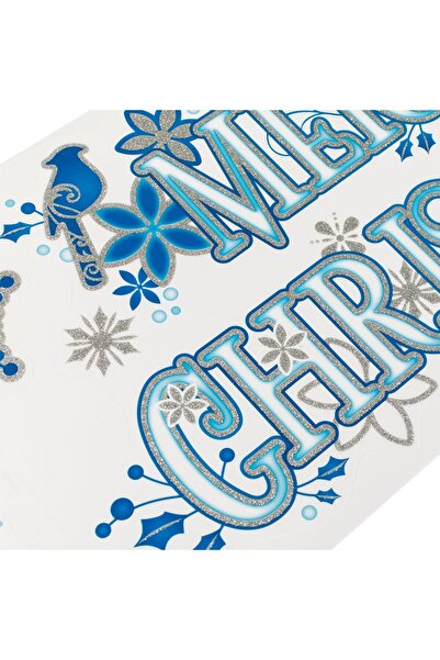 OEM Autocolante Decorative de Craciun "Merry Christmas" Pasari Bleu Glitter Argintiu 20x60cm