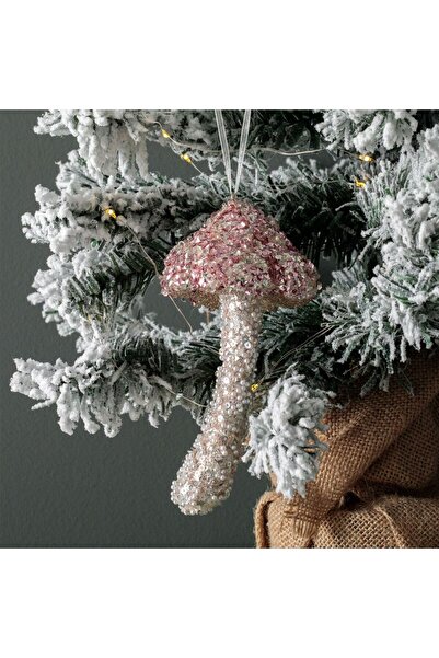 OEM Christmas Tree Ornament Mushroom Pink Tinsel Beads & Sequins 7x7x16cm