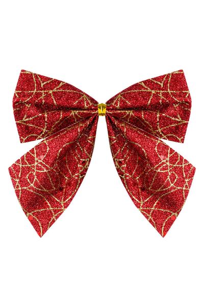 OEM Decorative Christmas Red Gold Bows with Glitter 13x8cm - 3pcs
